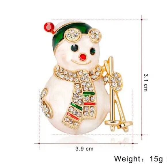Skiing Snowman Metal Brooch - Picture 2 of 3